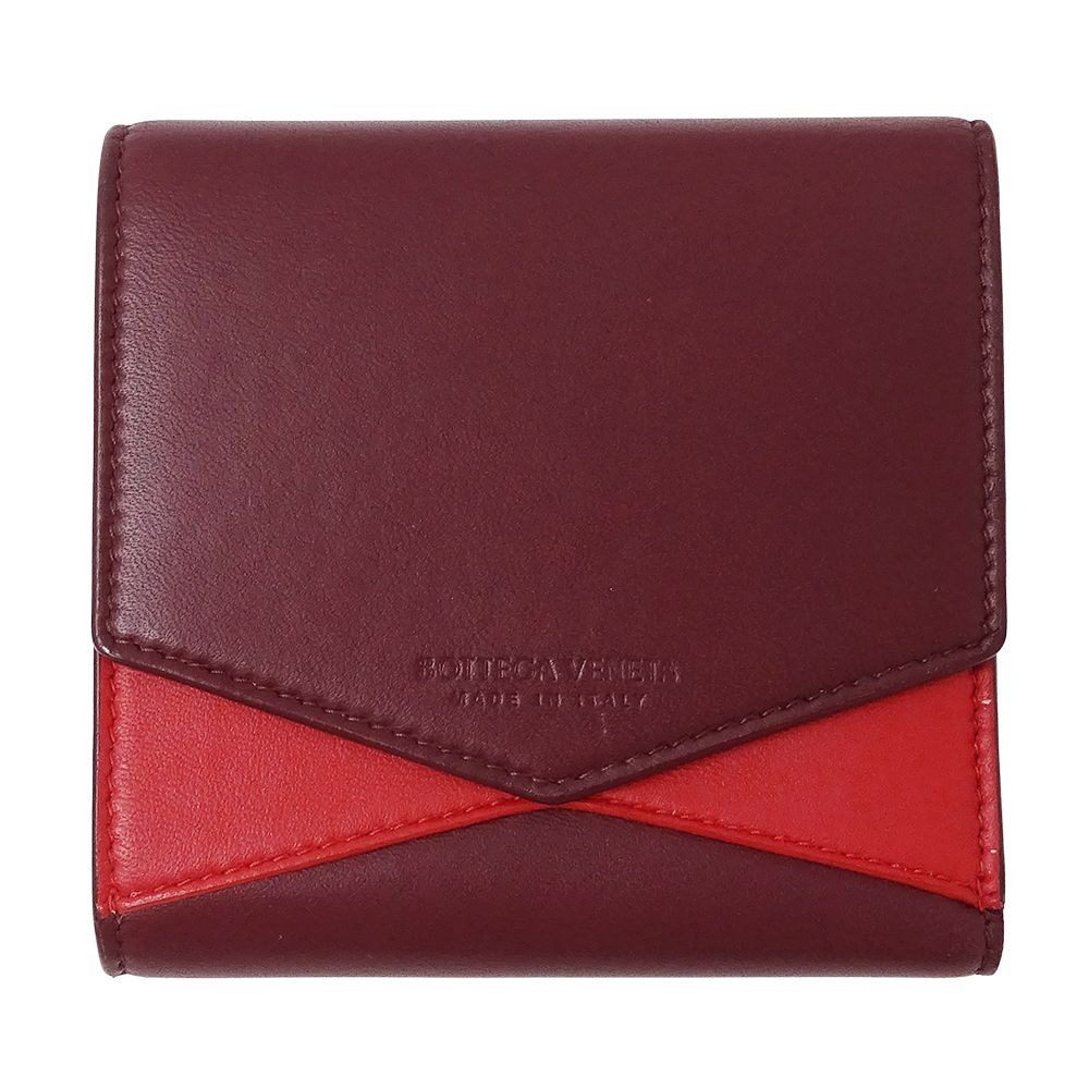 Bottega Veneta Wallet Bifold Leather Gold Red Wine Mini