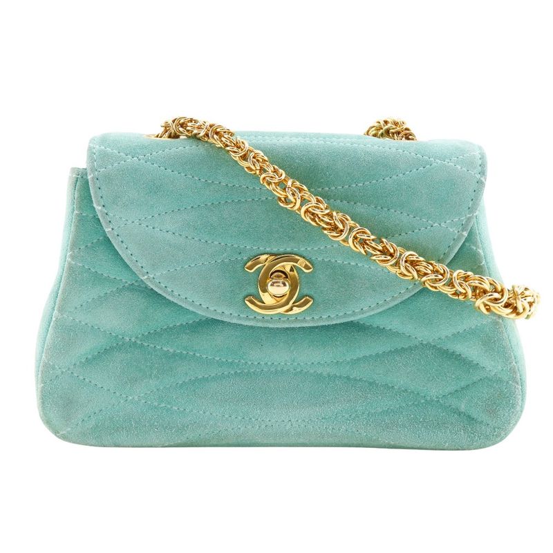Chanel Chain Handbag Coco Mark Vintage Suede Green Ladies Handbag
