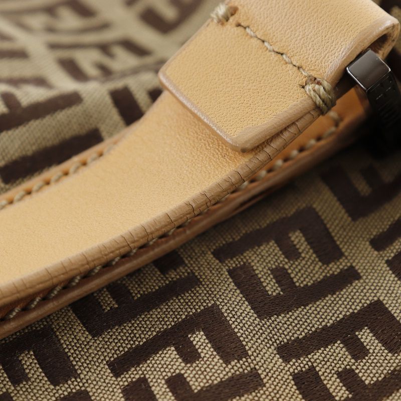 Fendi Zucchino 7vs014 Nylon Canvas And Leather Brown Unisex Boston Bag