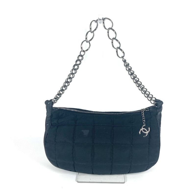 Chanel Shoulder Bag CC Coco Mark Choco Bar Leather / Nylon Black