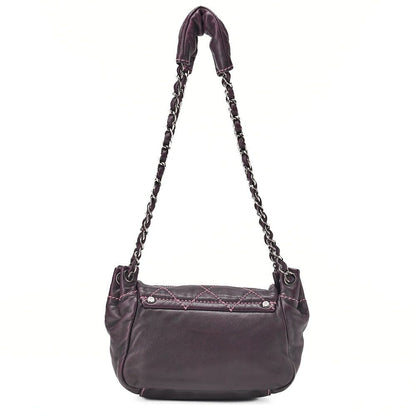 Chanel Shoulder Bag Matelasse Wild Stitch Decacoco Lambskin Purple Silver