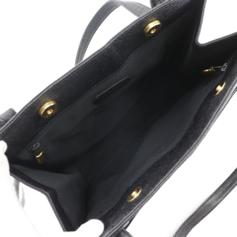 Chanel Logo Vintage Caviar Skin Black Ladies Tote Bag
