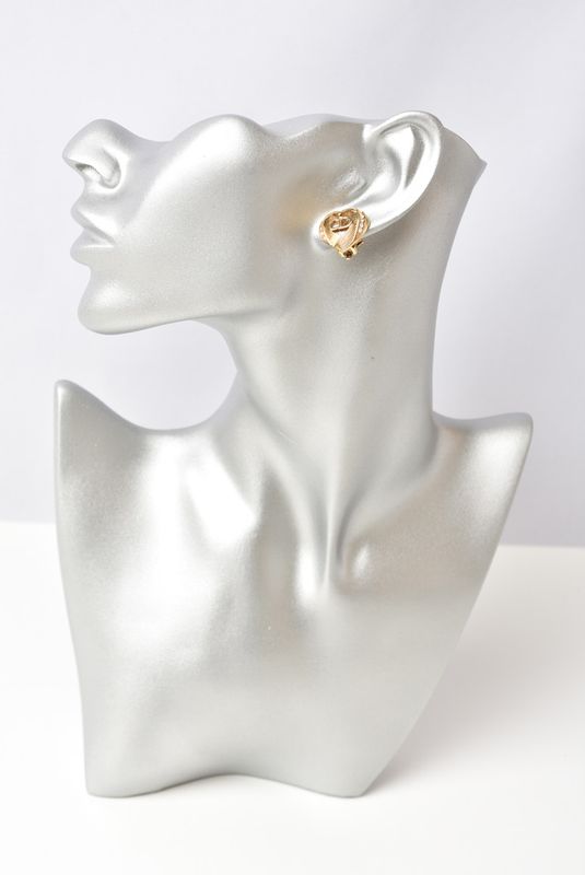 Christian Dior Earring Vintage Heart Motif Rhinestone Gold 230750