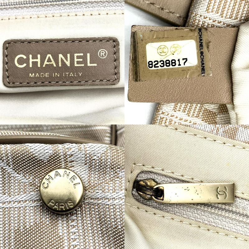 Chanel New Travel Line MM Tote Bag Handbag Nylon Leather Beige Ladies Men