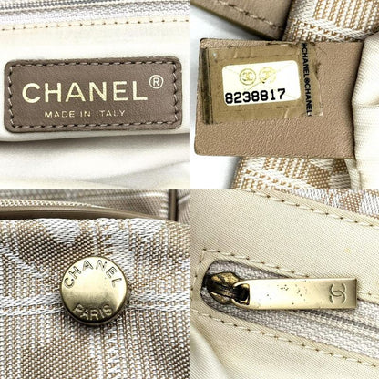 Chanel New Travel Line MM Tote Bag Handbag Nylon Leather Beige Ladies Men