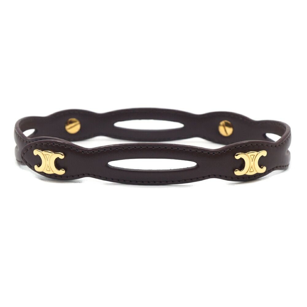 Celine Triomphe Choker Necklace Brown Gold C2