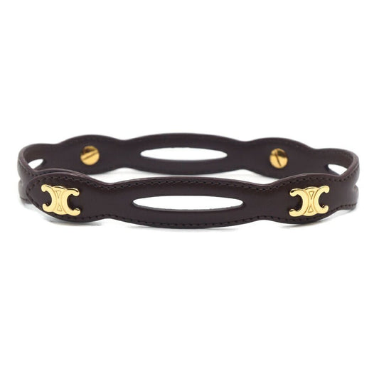 Celine Triomphe Choker Necklace Brown Gold C2