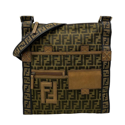 Fendi Shoulder Bag Zucca Pattern Khaki Black Brown Leather