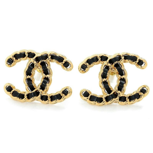 Chanel Logo Earrings Gold Black