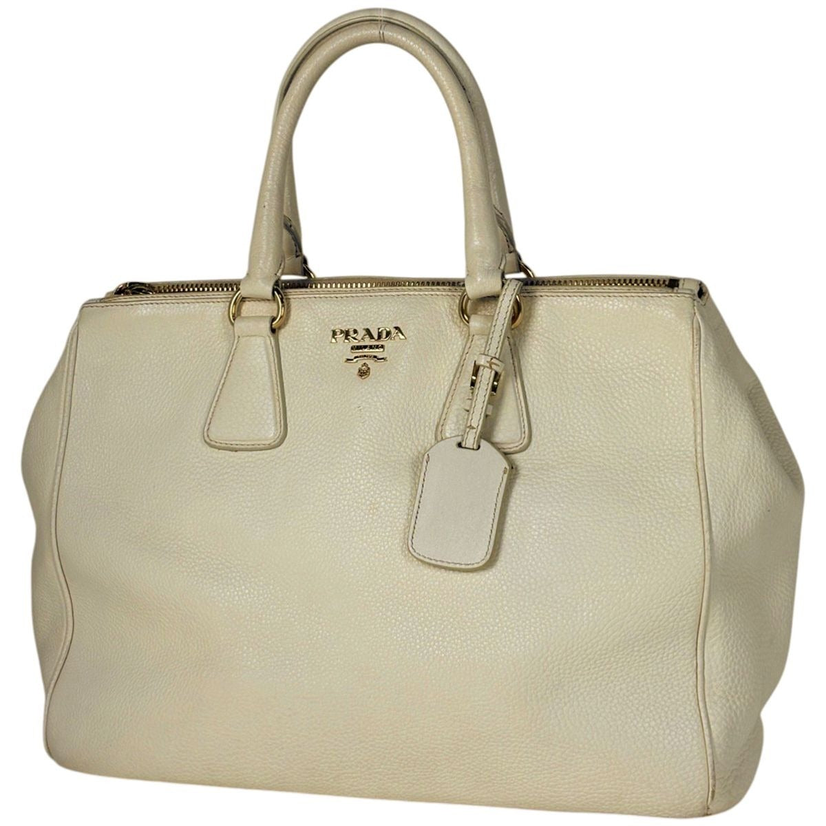 Prada Logo Tote Leather Ivory