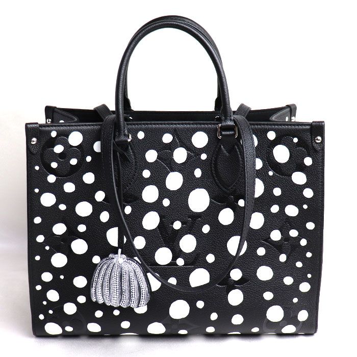Louis Vuitton On The Go MM Yayoi Kusama Tote Bag Empreinte Black White M46389