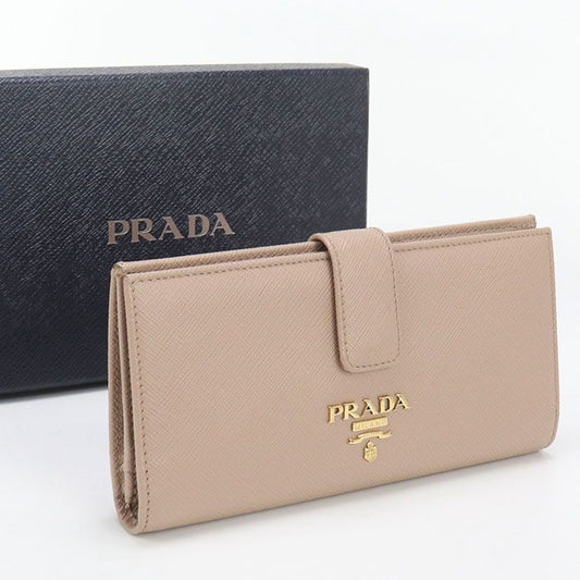 Prada Long Saffiano Leather Women's Wallet With Two Fold Coin Purse