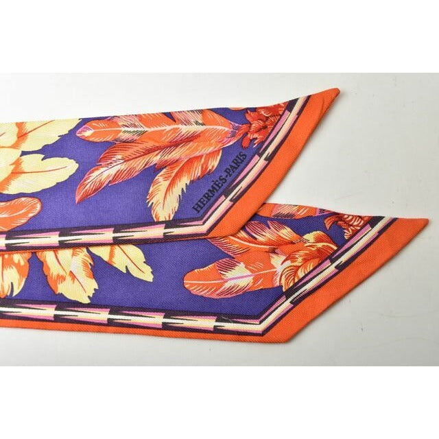 Hermes Twillye Scarf Silk Twill With Feather Motif Purple Orange Multi — view 4