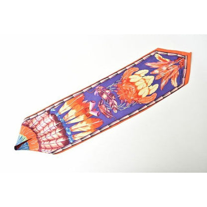 Hermes Twillye Scarf Silk Twill With Feather Motif Purple Orange Multi — view 7