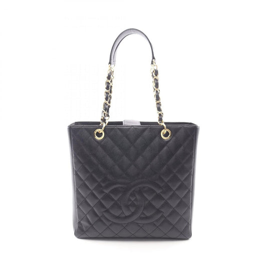 Chanel Tote Quilted Petite Shopping PST Black Leather Chainto