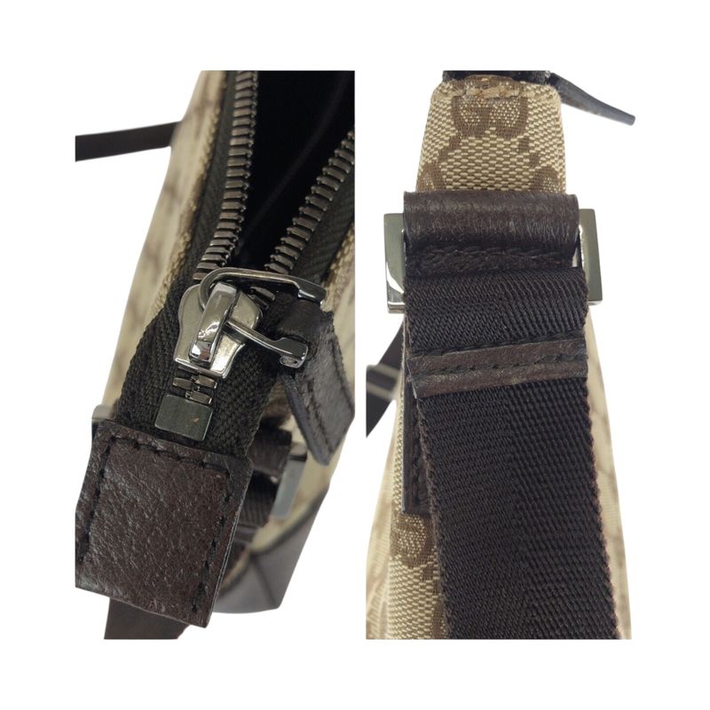 Gucci Beige Brown Silver Hardware GG Canvas/leather 114273 Shoulder Bag Women