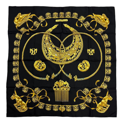 Hermes Carre 90 les Cavaliers D'Or Golden Knight Scarf Silk Gold Black — view 2