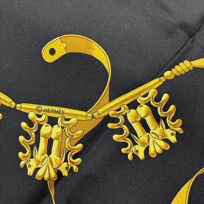 Hermes Carre 90 les Cavaliers D'Or Golden Knight Scarf Silk Gold Black — view 8