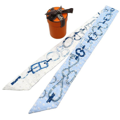 Hermes Twillye De L'ebookle Broderie Anglaise Silk Blue Scarf 0176