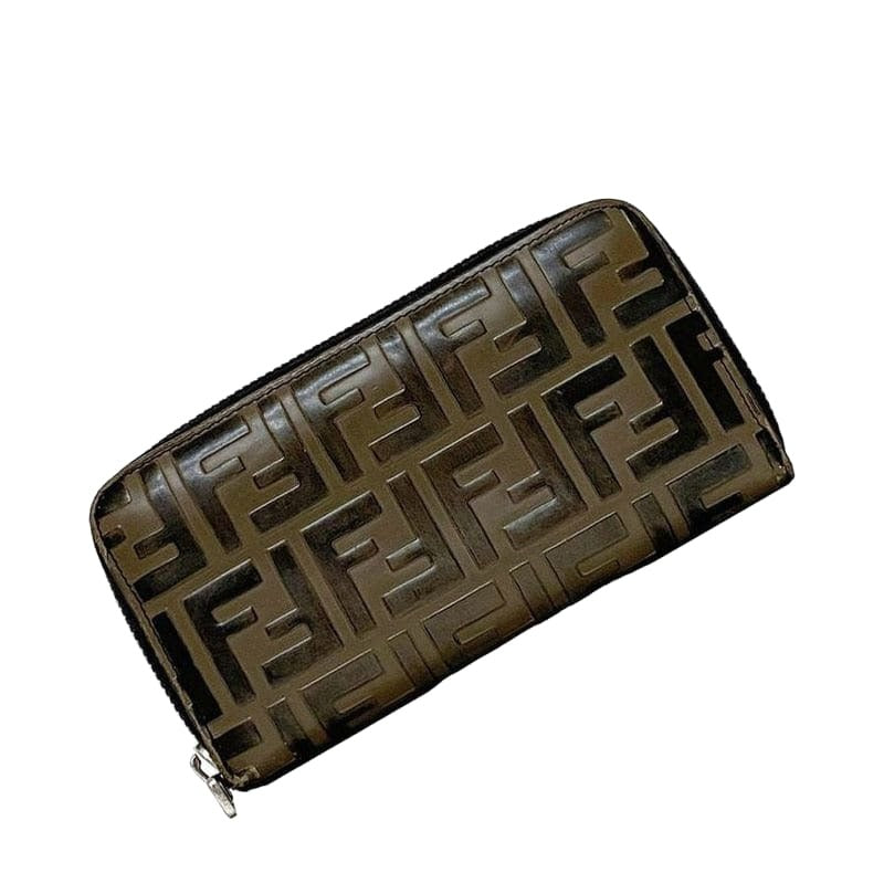Fendi Round Zipper Long Wallet Brown Zucca