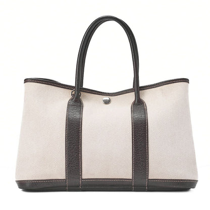 Hermes Garden Party TPM Handbag Toile Ash Ivory X Brown Silver Hardware Ladies