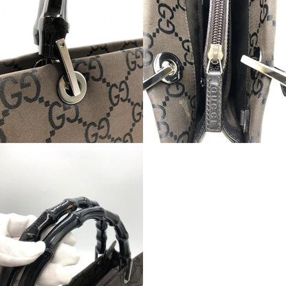 Gucci 002-1065 Handbag Brown GG Bamboo Women Men Fashion Gift Vintage