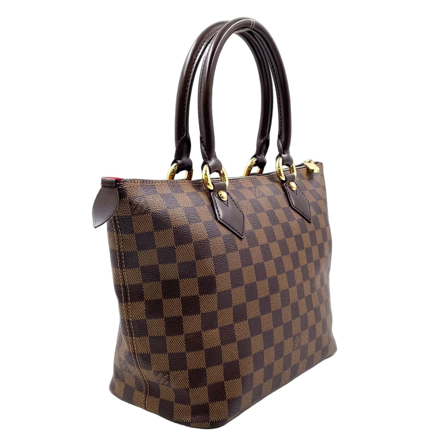 Louis Vuitton Saleya PM Damier Ebene Leather Brown Tote Gold — view 2