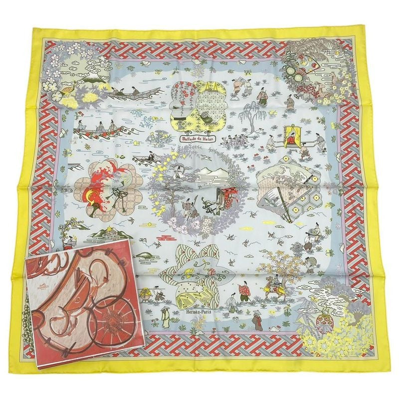 Hermes Carre 90 Large Scarf 100% Silk Ballade De Heian In The Garden Of