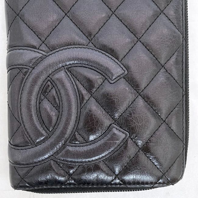 Chanel Round Zipper Long Wallet F21277 Black Cambon