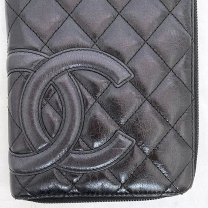 Chanel Round Zipper Long Wallet F21277 Black Cambon