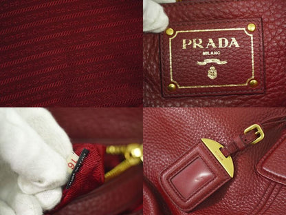 Authentic Prada Leather 2WAY Shoulder Bag Handbag Pochette Bordeaux Bag