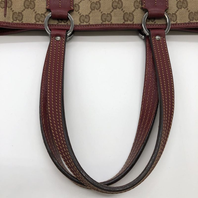 Gucci 113019 GG Canvas Tote Handbag Leather Brown Ladies Men Fashion Vintage