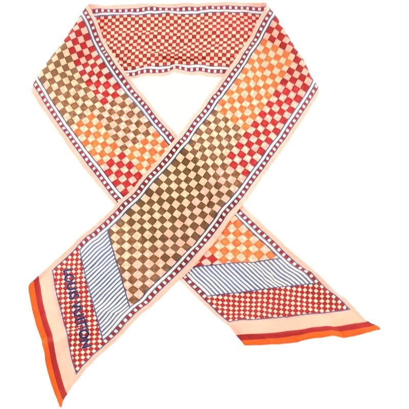 Louis Vuitton Bandeau Checkered Silk Scarf Pink and Multicolor