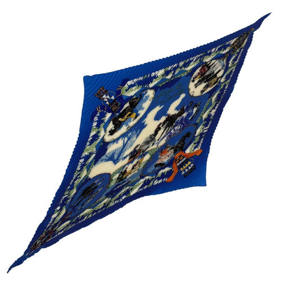 Hermes Scarf Pleated Silk Horse Knight Emblem Blue — view 2