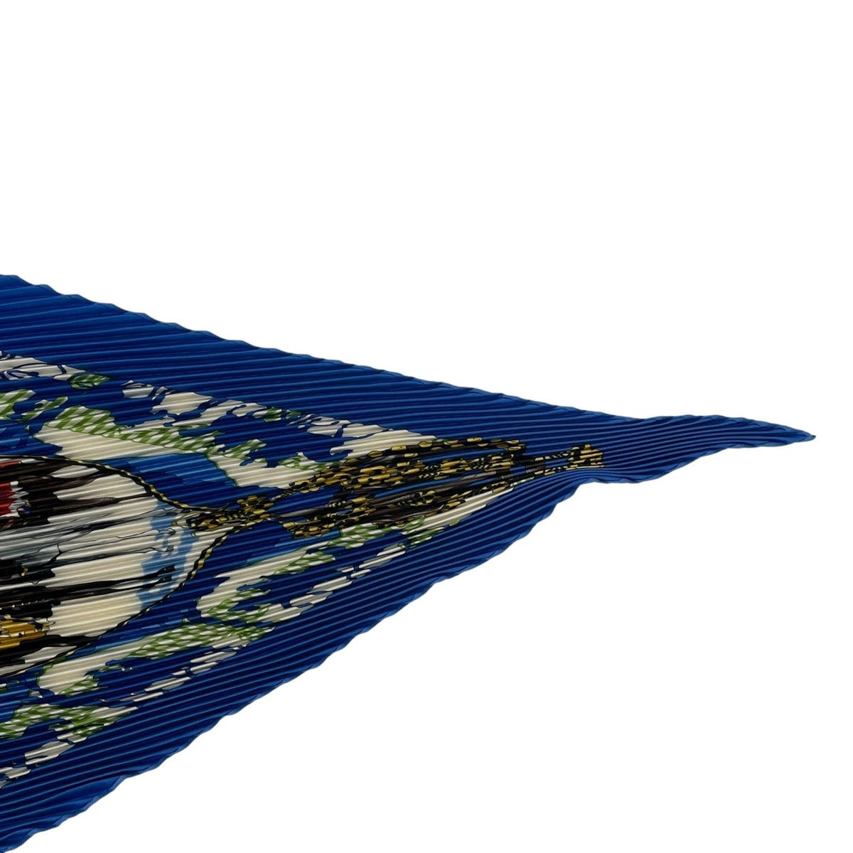 Hermes Scarf Pleated Silk Horse Knight Emblem Blue — view 5