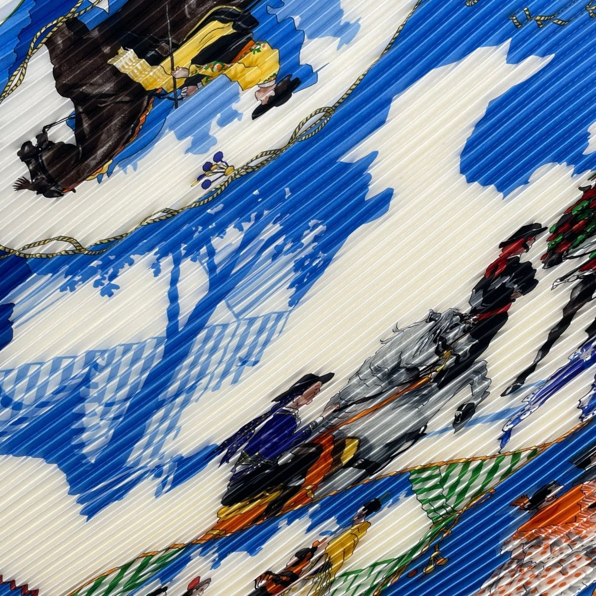 Hermes Scarf Pleated Silk Horse Knight Emblem Blue — view 6