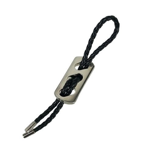 Hermes Key Holder Charm Black Silver Leather AG 925 Braided