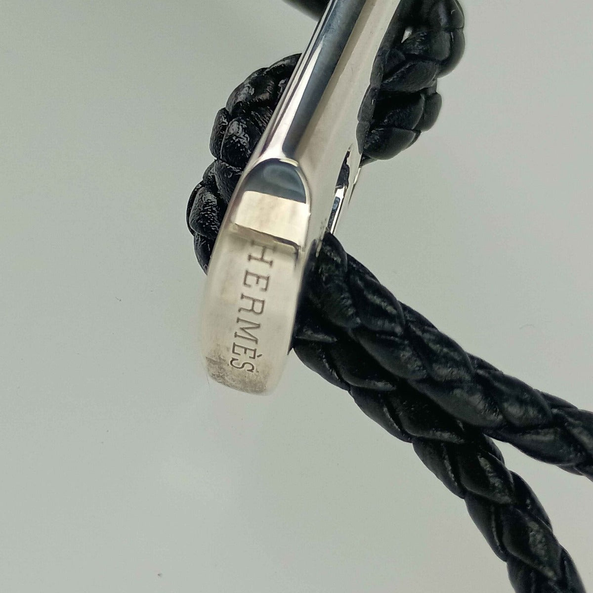 Hermes Key Holder Charm Black Silver Leather AG 925 Braided — view 6