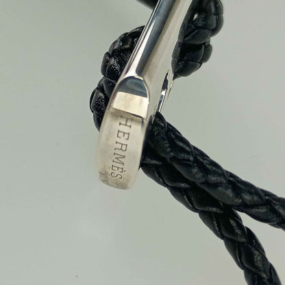 Hermes Key Holder Charm Black Silver Leather AG 925 Braided — view 6