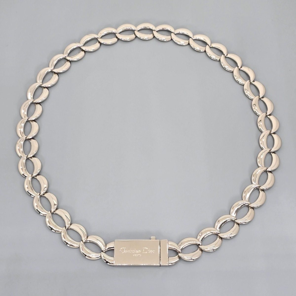 Dior Box Logo Chain Link Necklace Silver