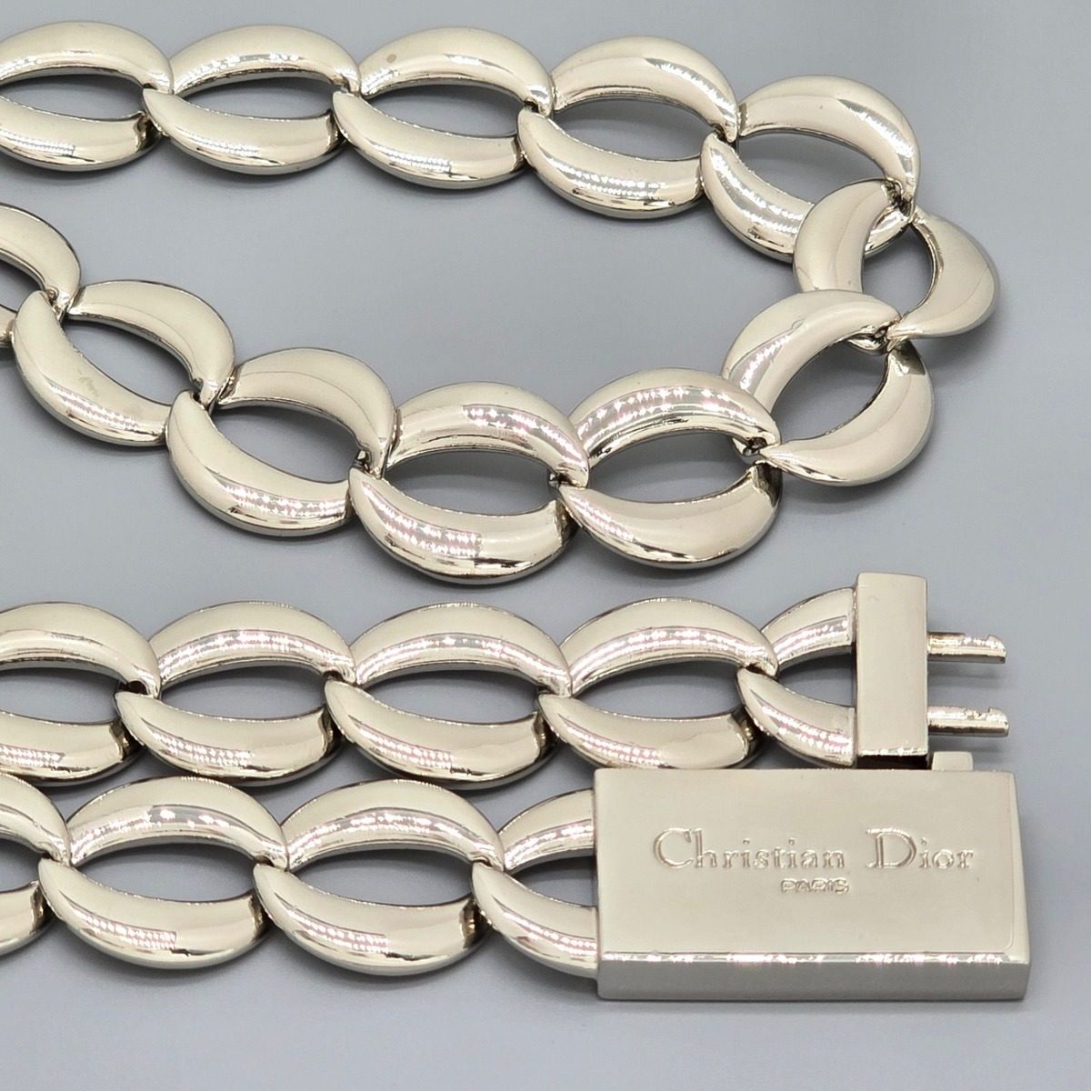 Dior Box Logo Chain Link Necklace Silver — view 3