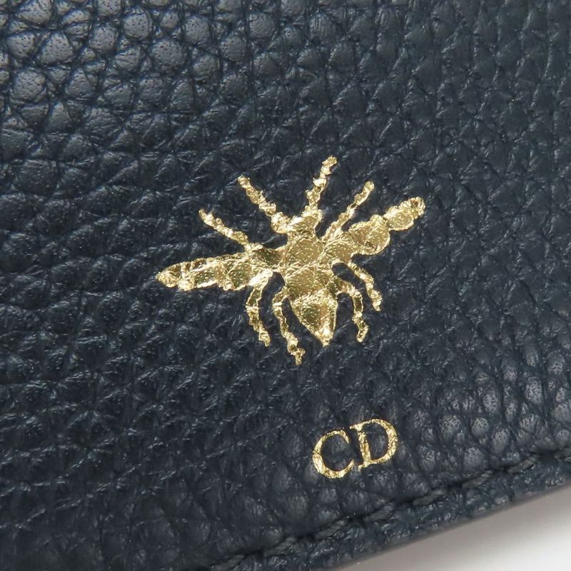 Christian Dior Pouch Bee Leather Navy Gold Hardware Multi Case Clutch Women