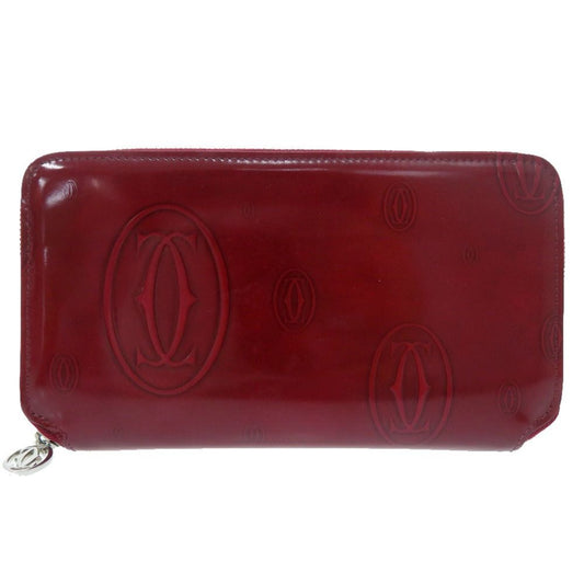 Cartier Happy Birthday Zip Around Silver Enamel Calf Leather Gold Red Wallet