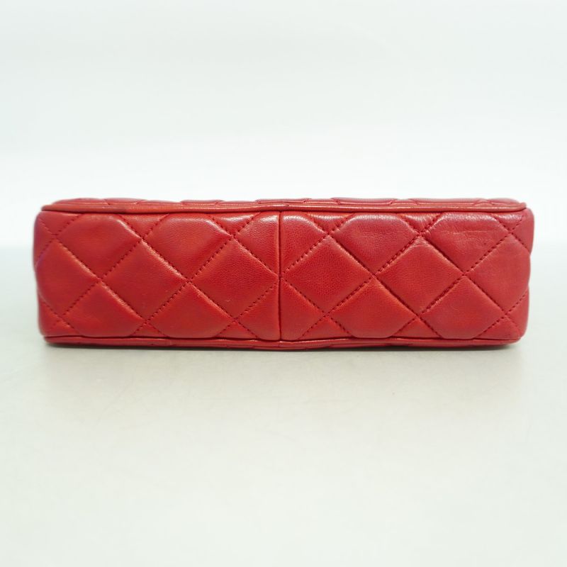 Chanel Shoulder Bag Matelasse Lambskin Red Gold Hardware Women