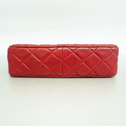 Chanel Shoulder Bag Matelasse Lambskin Red Gold Hardware Women