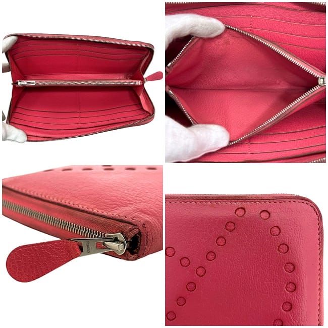 Hermes Round Zipper Long Wallet Azap Pink Rose Lipstick