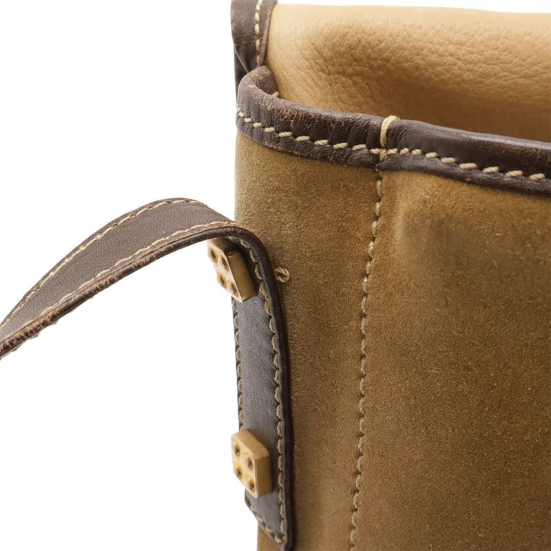 Loewe Anagram Shoulder Bag Messenger Bag Crossbody Suede Leather Khaki Beige