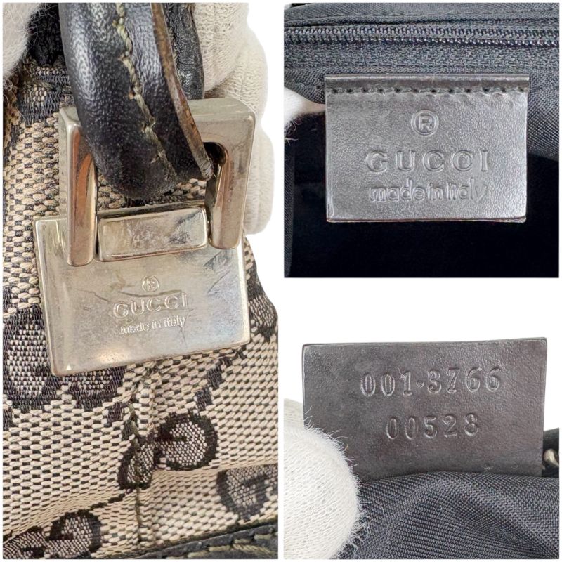 Gucci One Shoulder Bag GG Canvas Nylon Leather Dark Brown Hobo Soho