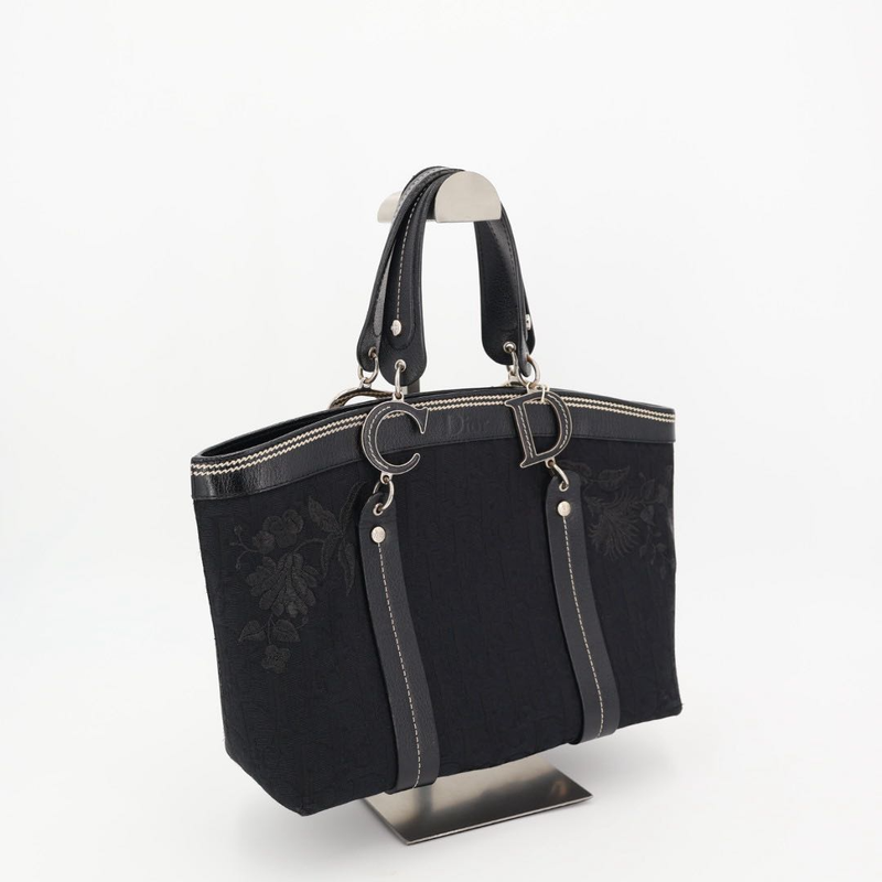 Christian DIOR Trotter Flower Embroidered Tote Handbag