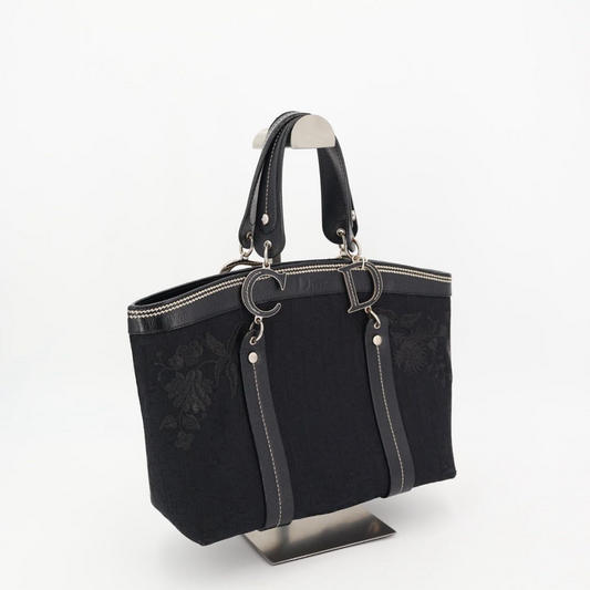 Christian DIOR Trotter Flower Embroidered Tote Handbag